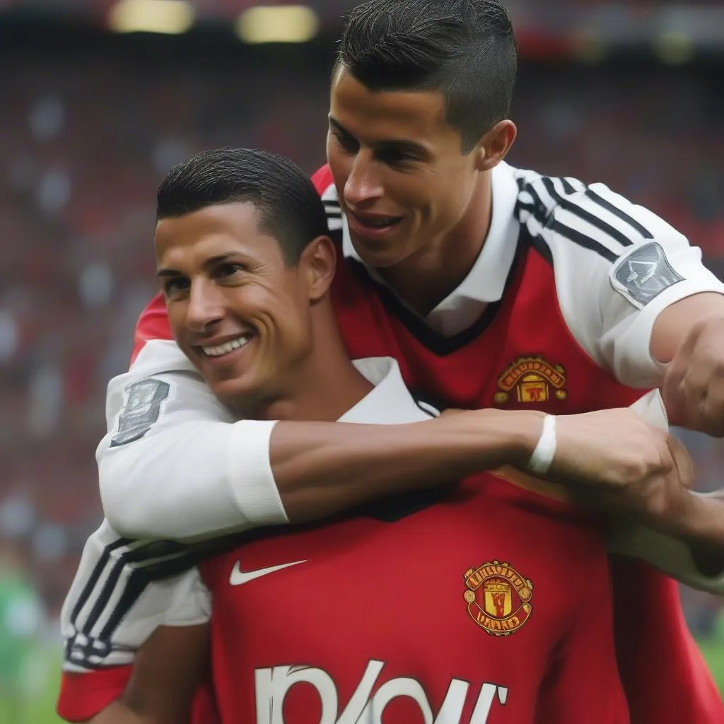 Hình ảnh Luis Nani và Cristiano Ronaldo cùng nhau thi đấu trong màu áo Manchester United