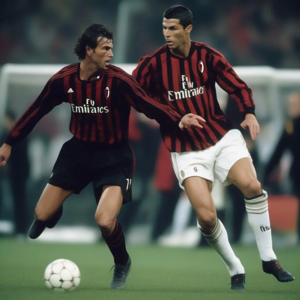 Paolo Maldini, huyền thoại của AC Milan, và Cristiano Ronaldo, một trong những "thần tượng" vĩ đại nhất của bóng đá đương đại