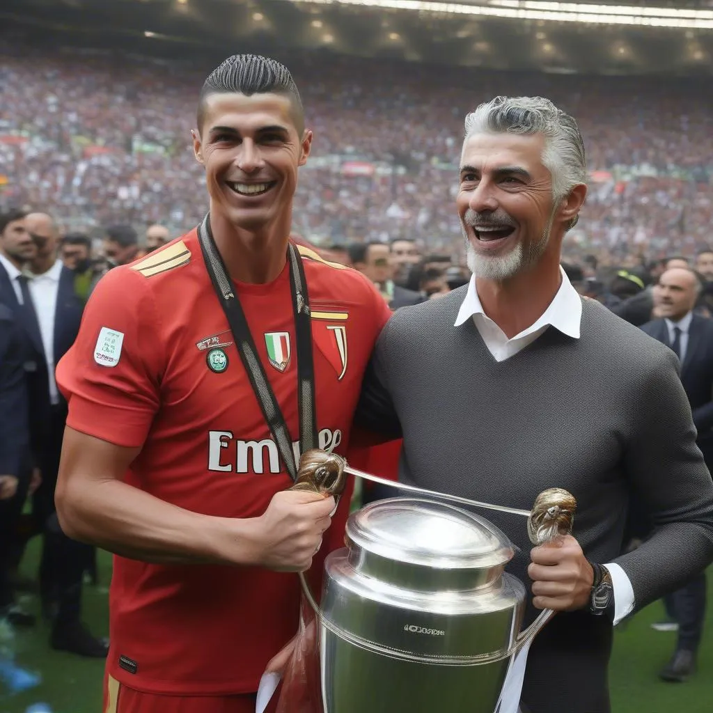 Maurizio Arrivabene và Cristiano Ronaldo nâng cao cúp vô địch