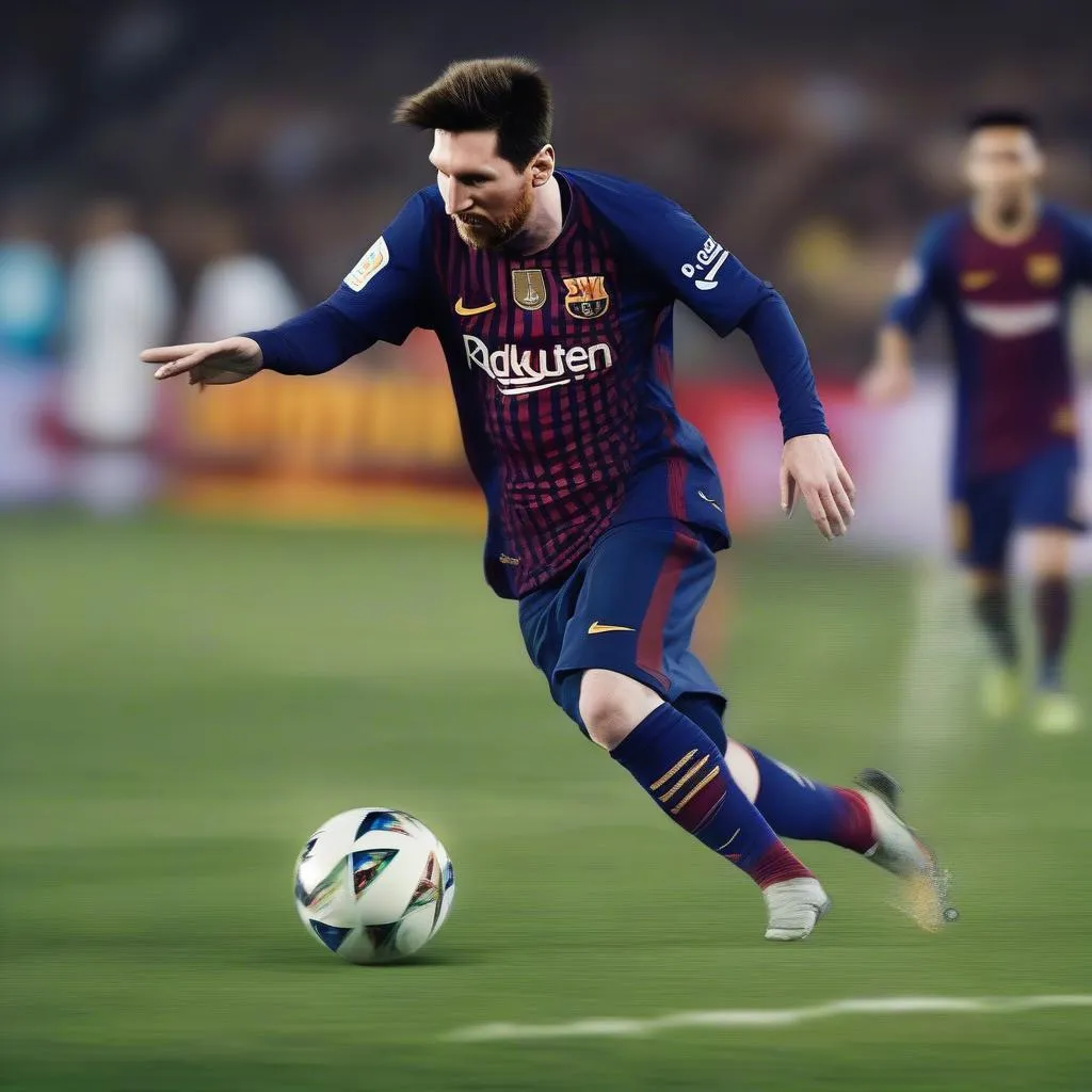 Lionel Messi, a renowned dribbler and creative player, demonstrating his exceptional skills on the football field