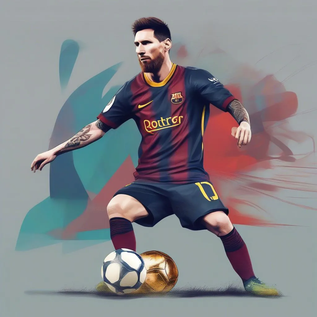 Hình ảnh mô phỏng cầu thủ Messi lai Ronaldo với hình ảnh kết hợp các đặc điểm nổi bật của hai siêu sao