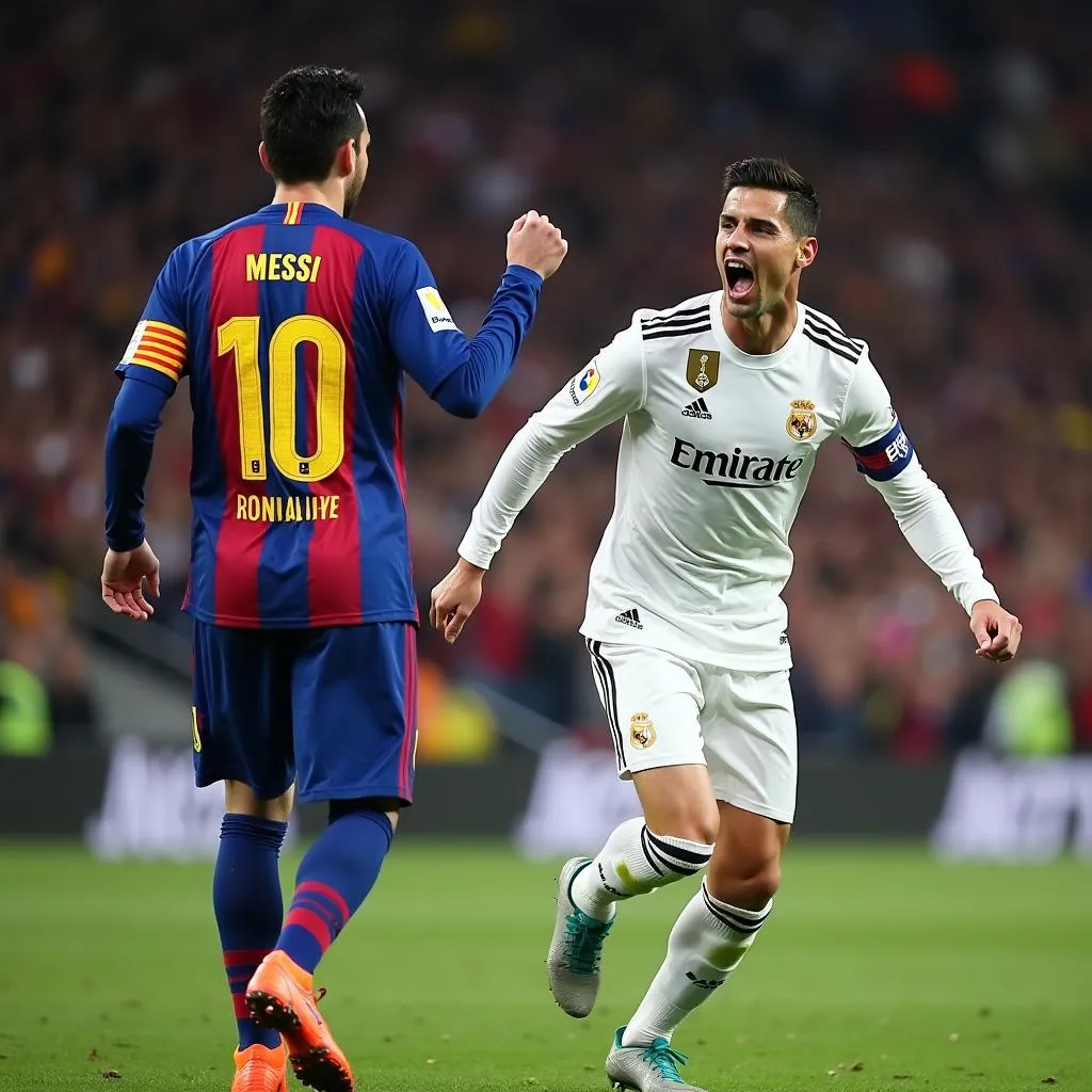 Messi và Ronaldo ăn mừng bàn thắng