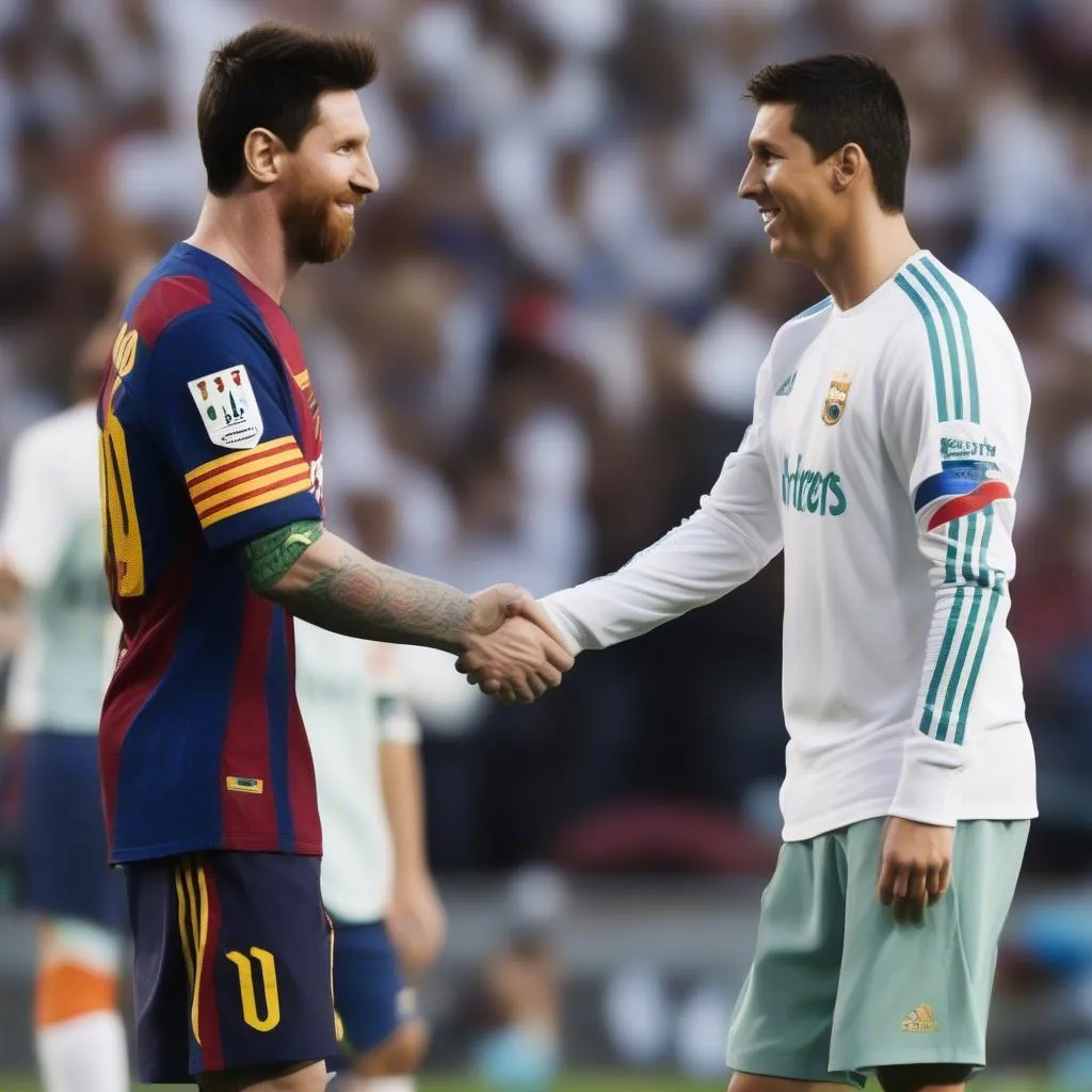 Messi và Ronaldo bắt tay sau trận đấu