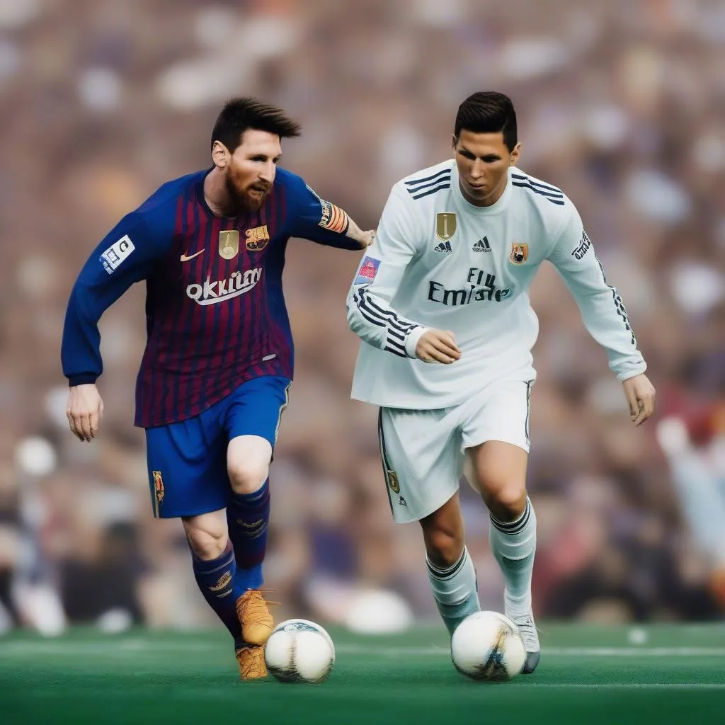 Messi và Ronaldo trên sân bóng đá