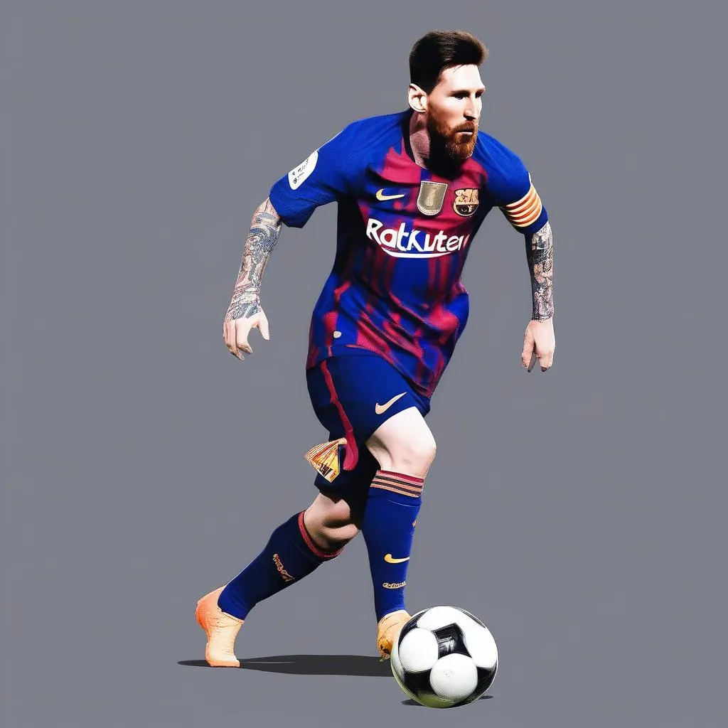 Messi's exquisite dribbling skills are renowned worldwide. This image captures Messi's trademark style, demonstrating his ability to control the ball with grace and precision.