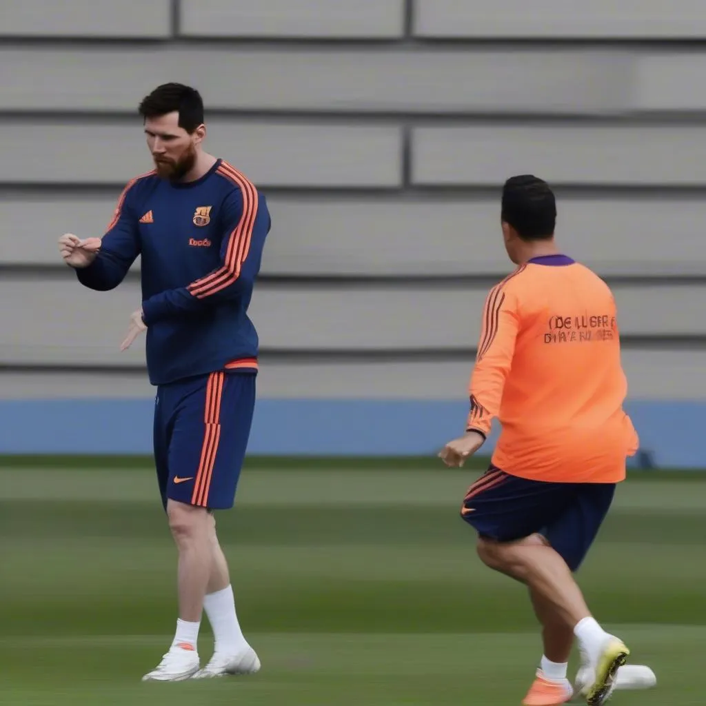 Messi Ronaldo tập luyện