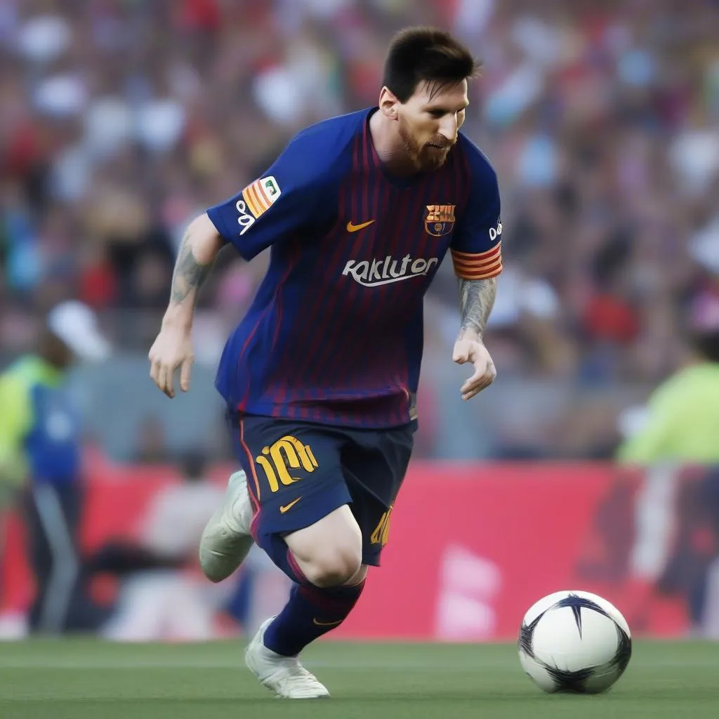 Lionel Messi trong màu áo Barcelona, biểu tượng của sự thống trị và đẳng cấp