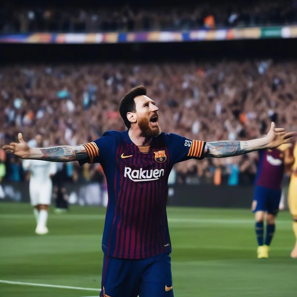 Lionel Messi celebrates scoring a goal in El Clasico