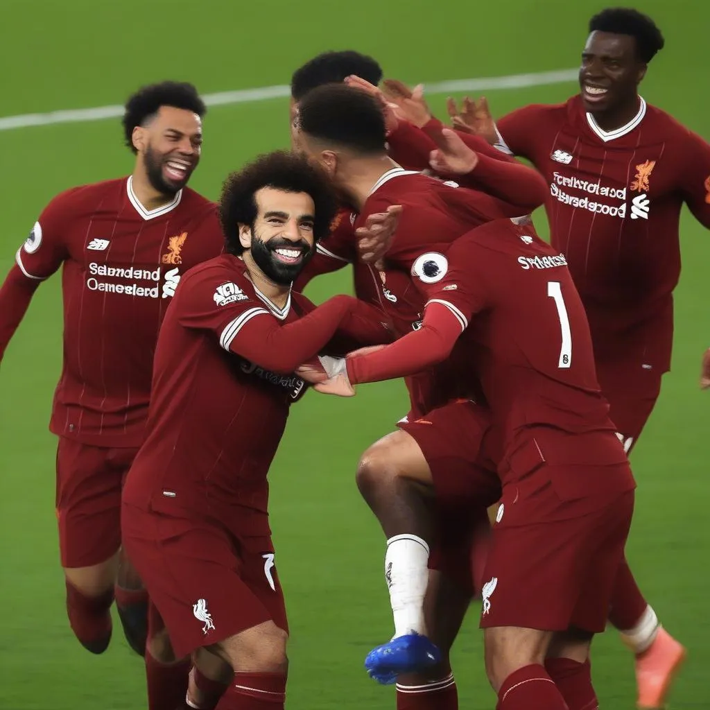 Hình ảnh Mohamed Salah đang ghi bàn cho Liverpool