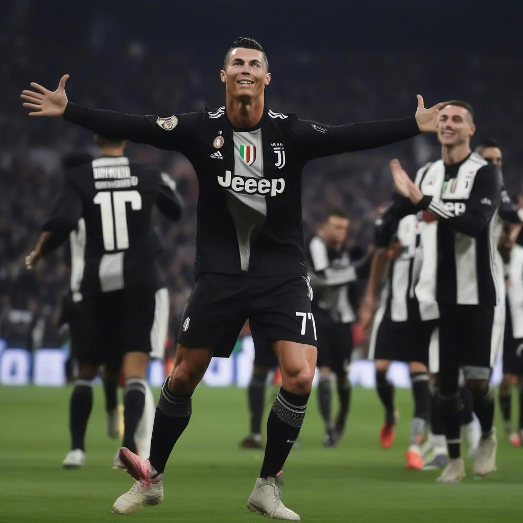 Hình ảnh Cristiano Ronaldo ghi bàn cho Juventus trong trận đấu với Mu