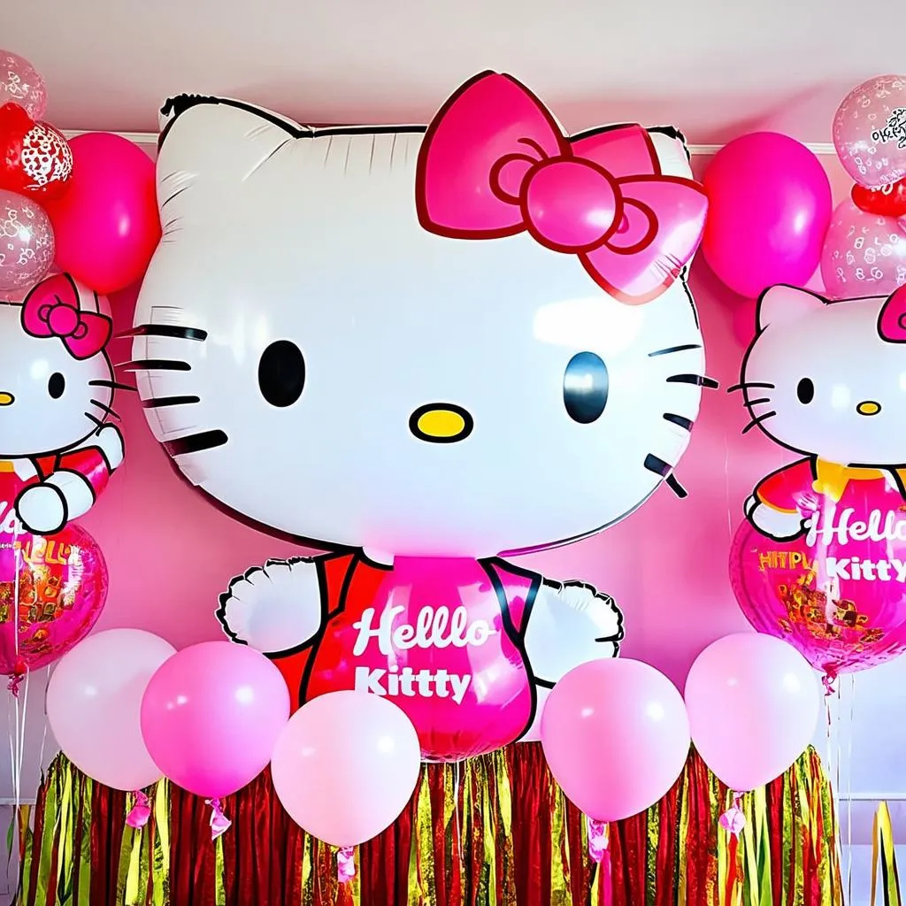 những quả bóng bay hello kitty được trang trí tại bữa tiệc