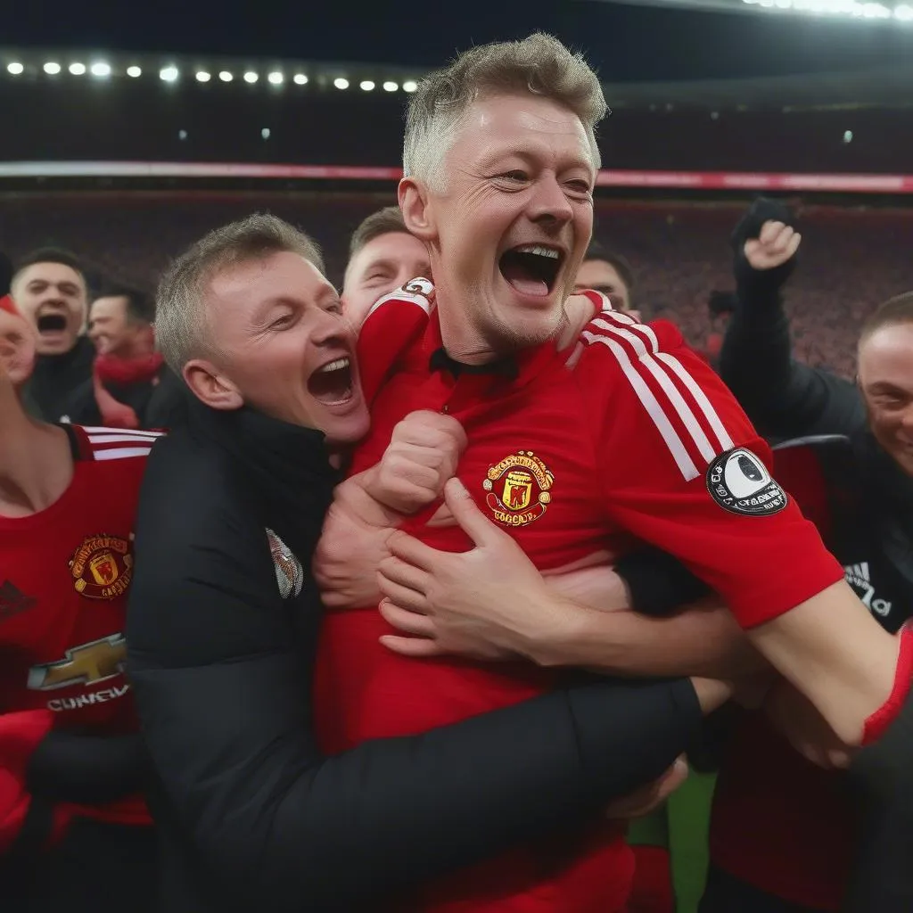 Ole Gunnar Solskjaer Celebrating a Victory for Manchester United