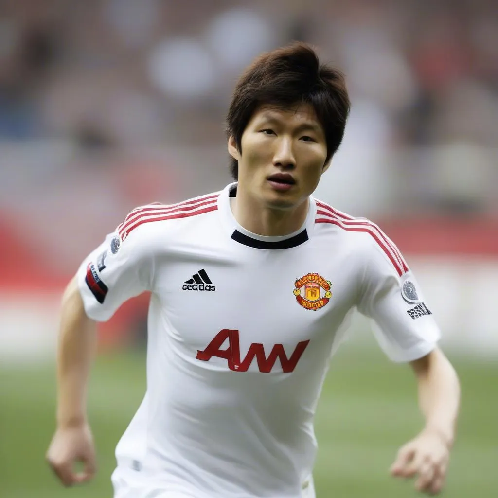 Park Ji-Sung trong màu áo Manchester United, một trong những câu lạc bộ danh tiếng nhất thế giới.