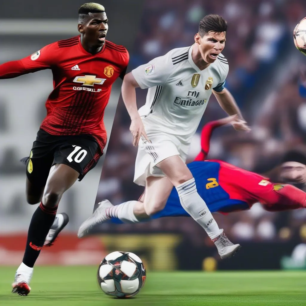 Hình ảnh so sánh kỹ năng của Pogba, Ronaldo và Messi