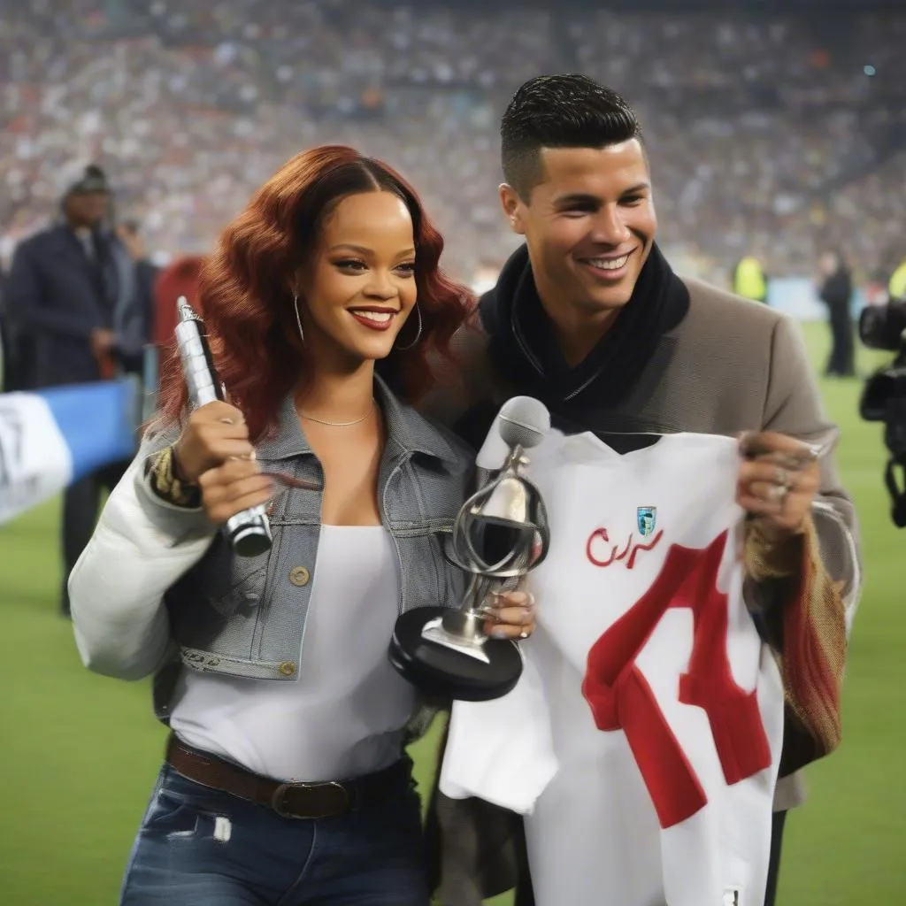 Rihanna và Ronaldo cùng xuất hiện tại sân vận động