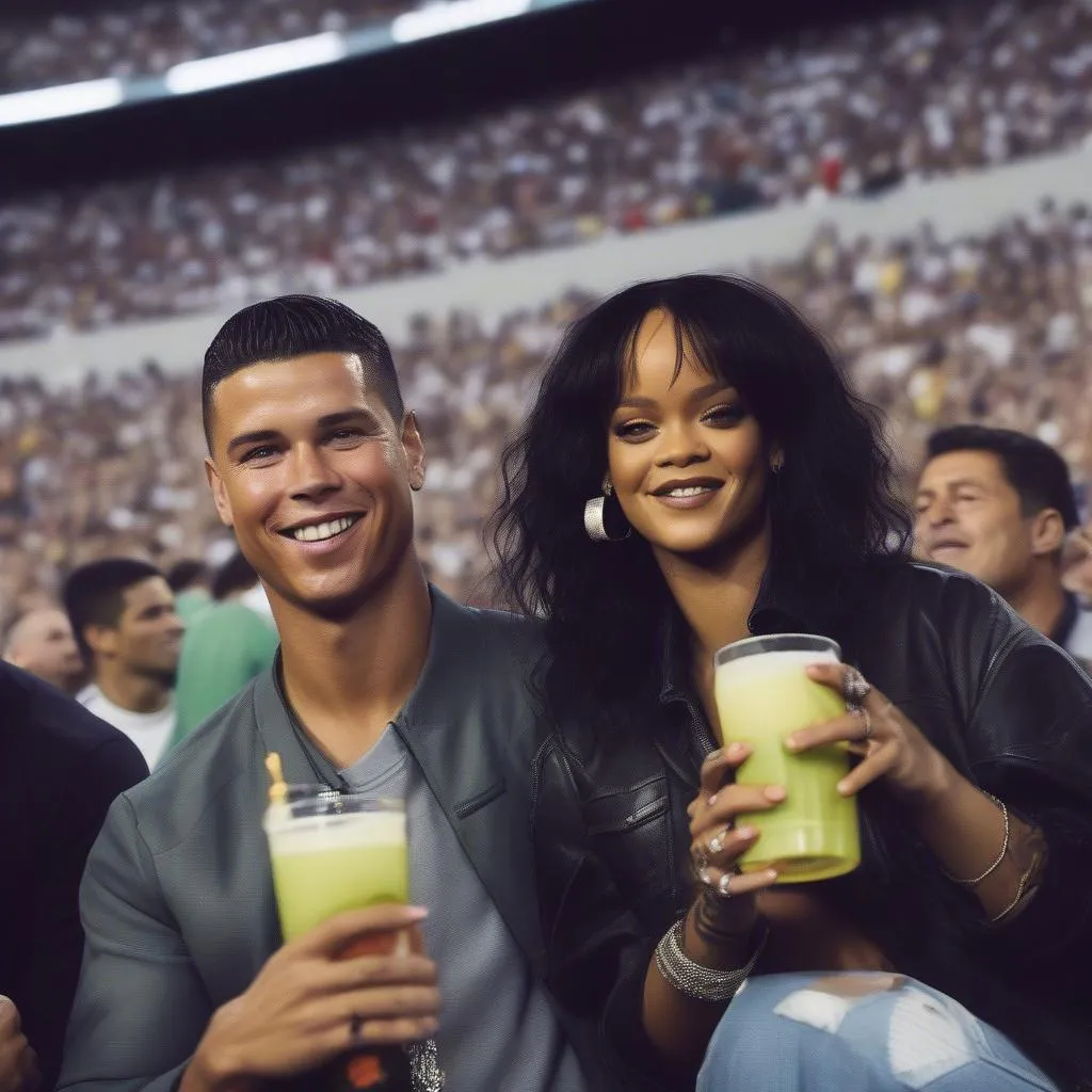 Rihanna và Ronaldo cùng xem trận đấu bóng đá tại sân vận động