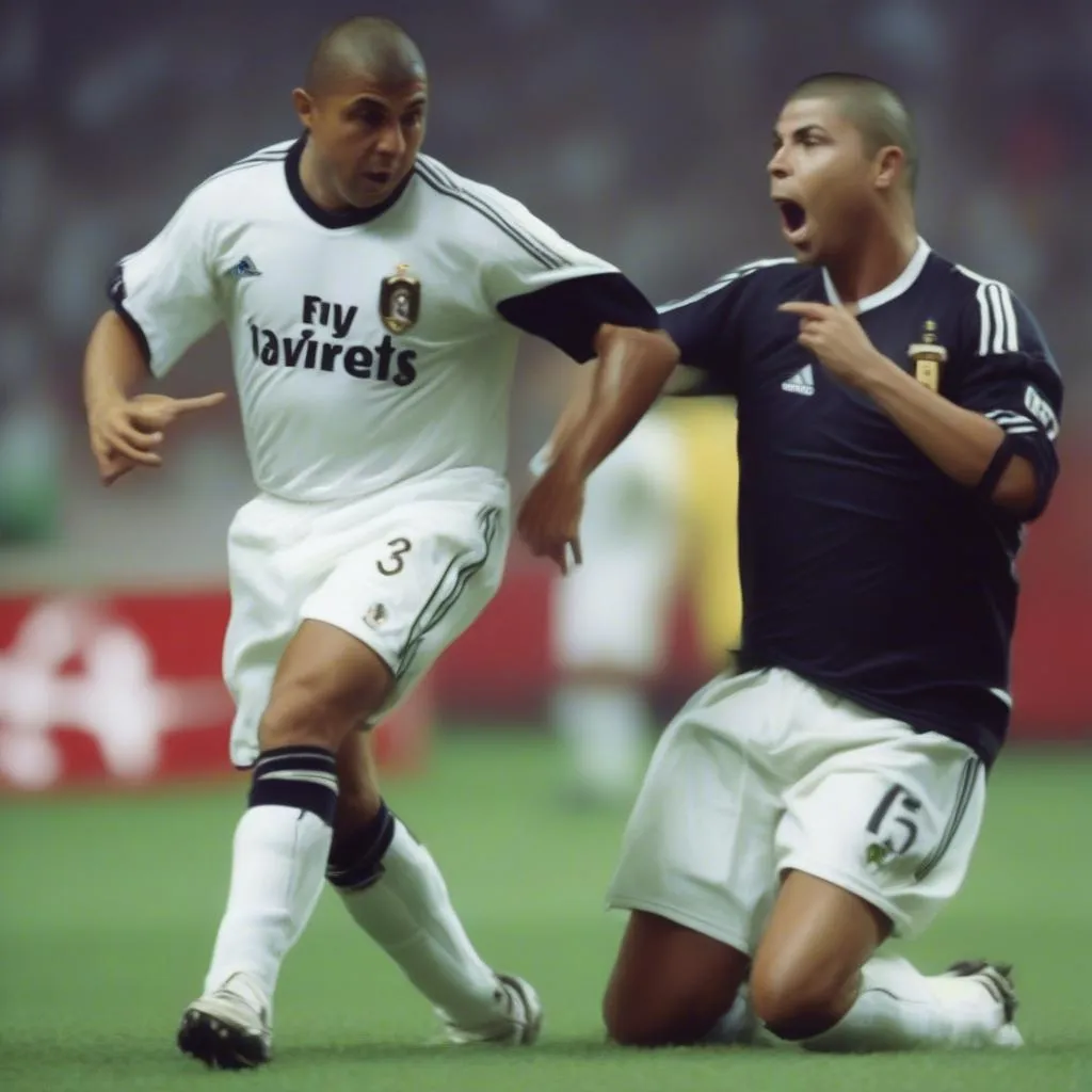 Hình ảnh Roberto Carlos và Ronaldo trong một trận đấu