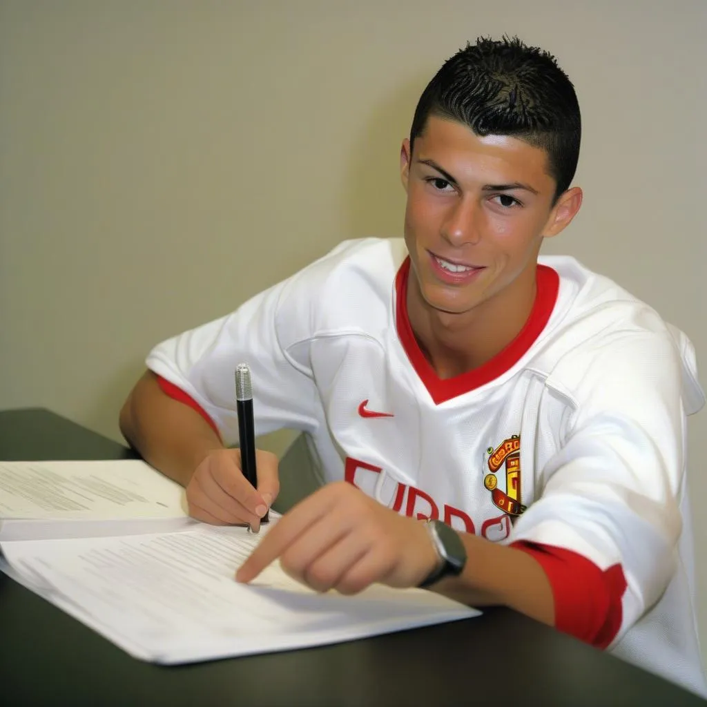 Ronaldo ký hợp đồng với Manchester United vào năm 2003