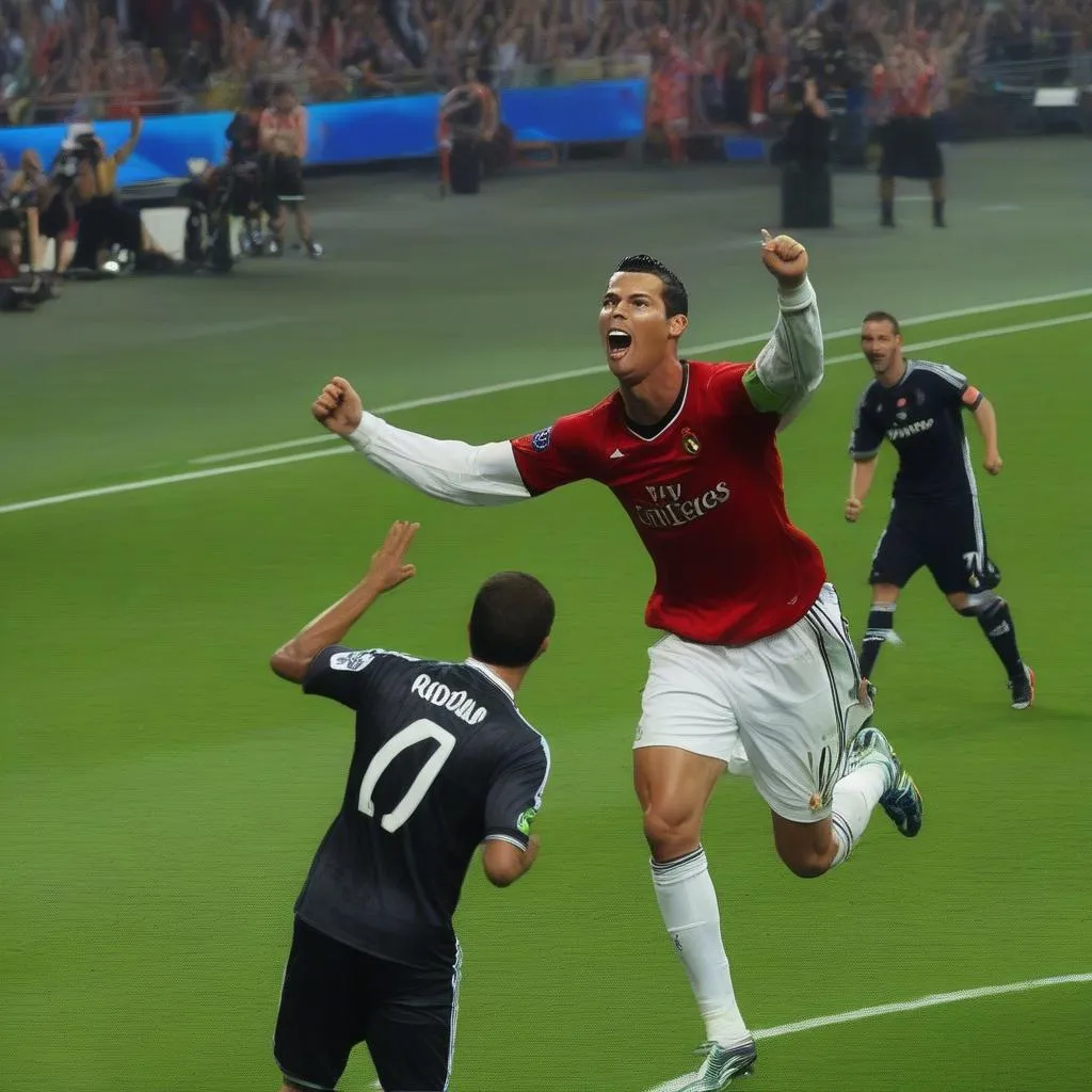 Cristiano Ronaldo scoring a goal in the 2012 Champions League Final