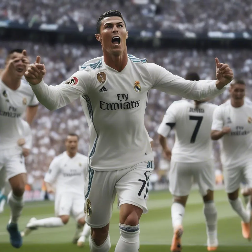 Ronaldo ăn mừng bàn thắng ở La Liga 2017-18