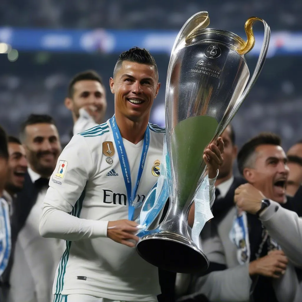 Hình ảnh Ronaldo 2017 nâng cao chiếc cúp Champions League