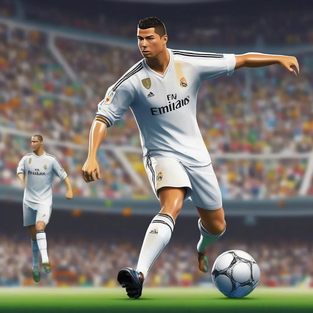 Hình ảnh Ronaldo 2D trong một game bóng đá