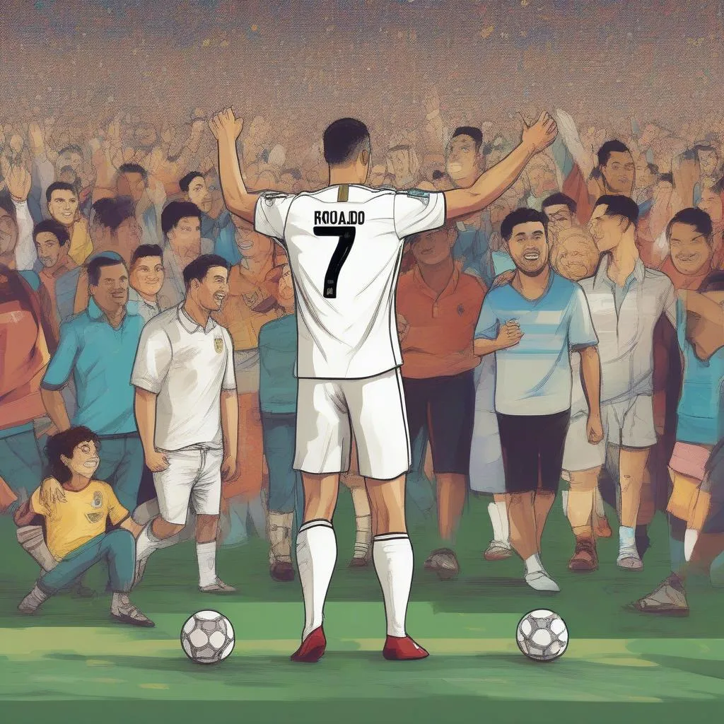 Hình ảnh Ronaldo 2D và người hâm mộ