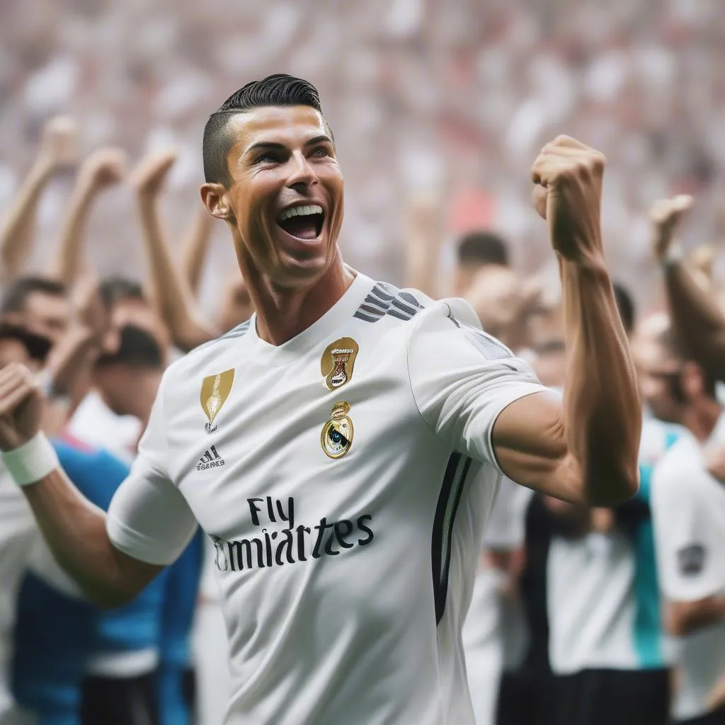 Cristiano Ronaldo celebrating a goal with a powerful and excited expression