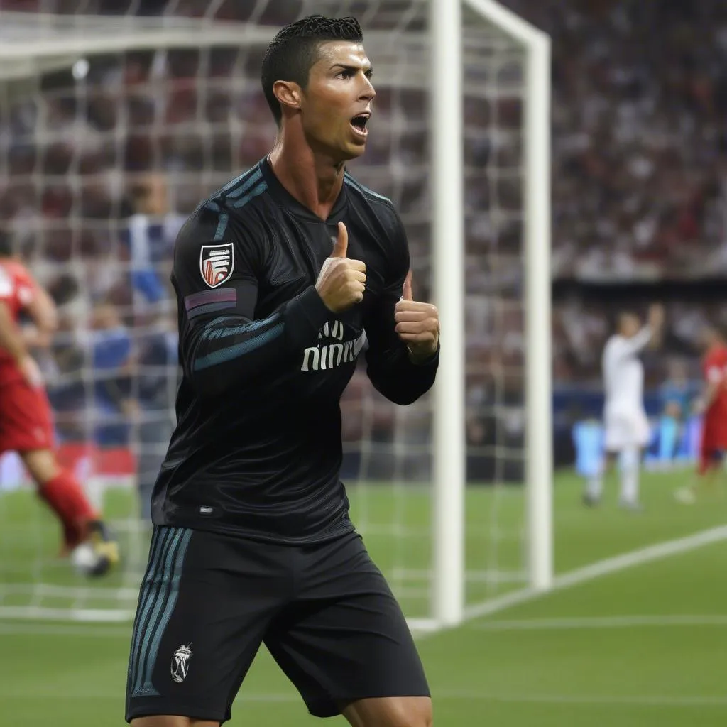 Ronaldo ăn mừng theo kiểu nhà binh tượng trưng sức mạnh chiến thắng