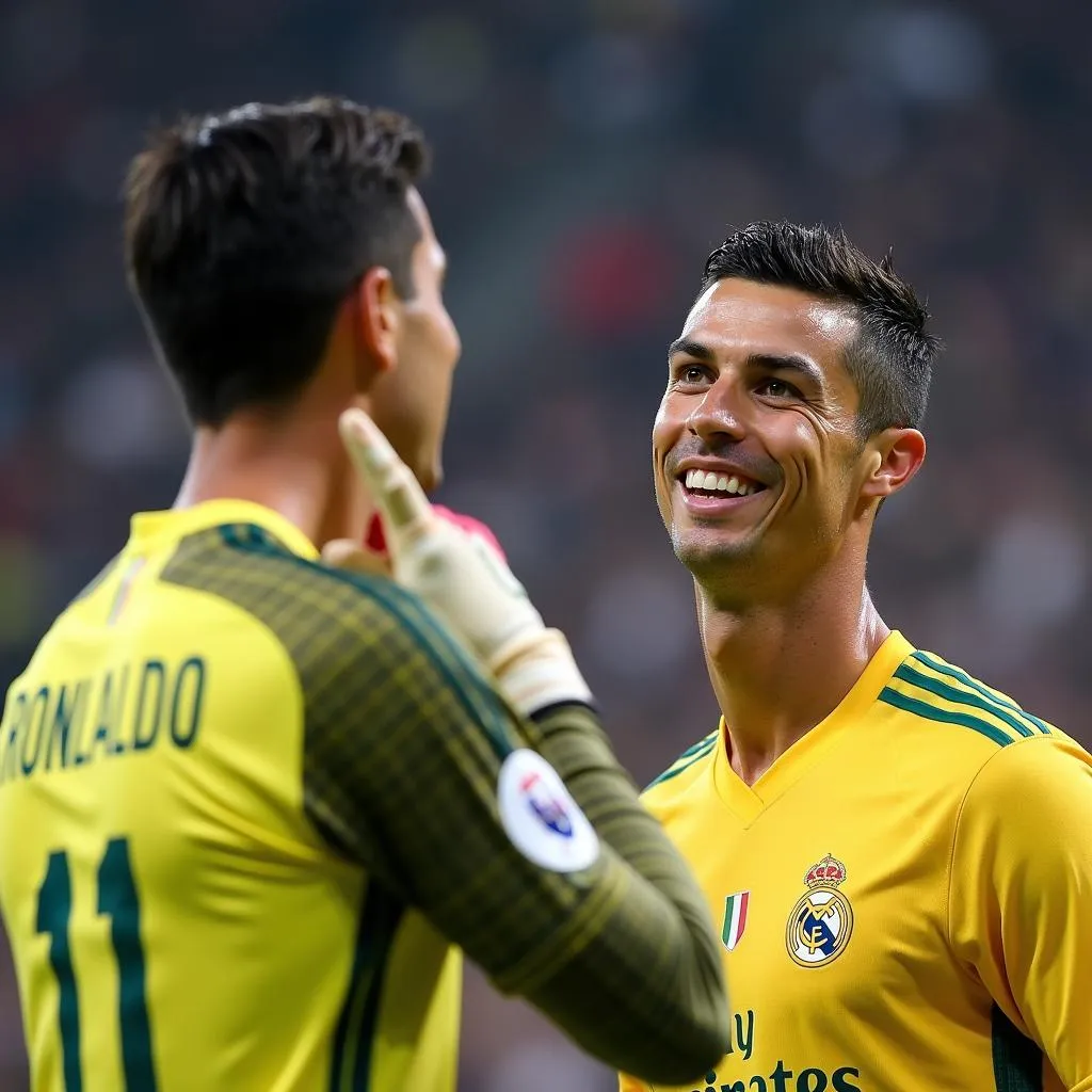 Ronaldo ăn mừng trước mặt Buffon