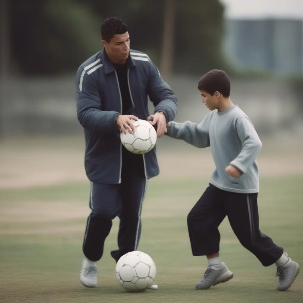 Ronaldo tập luyện bóng đá khi còn nhỏ