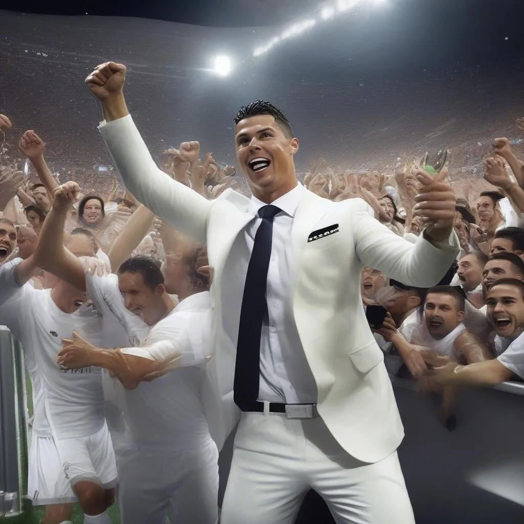 Ronaldo trong chiếc áo vét trắng