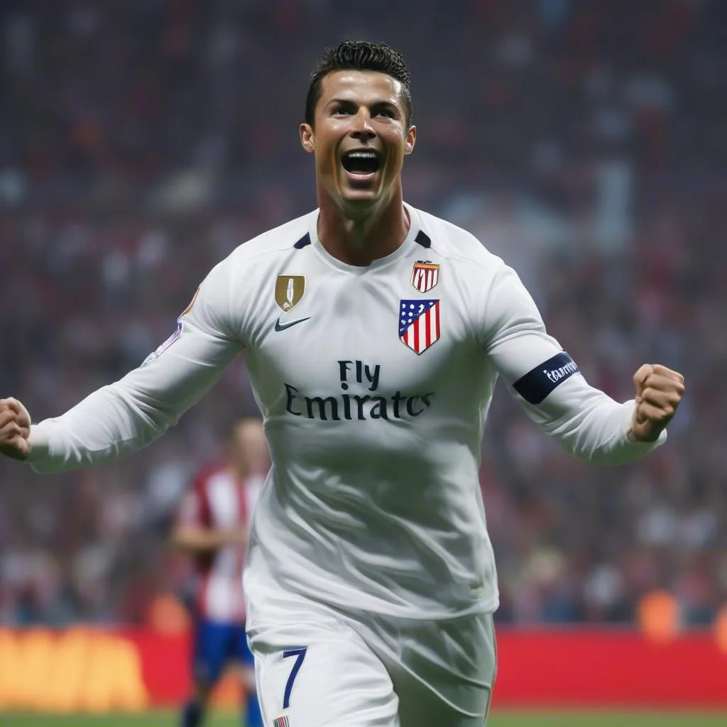 Ronaldo ghi bàn cho Atletico Madrid trong trận đấu với Real Madrid