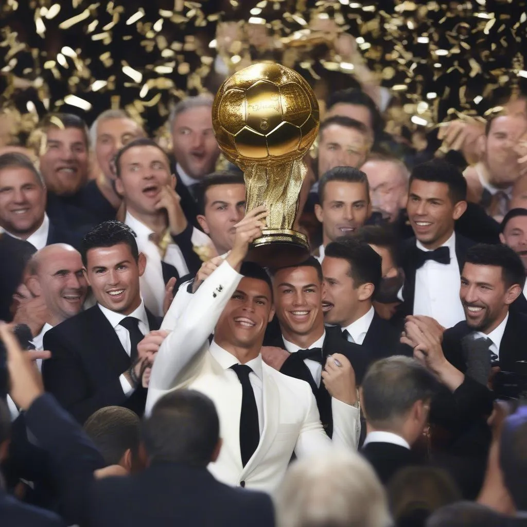 Ronaldo receiving the Ballon d'Or award