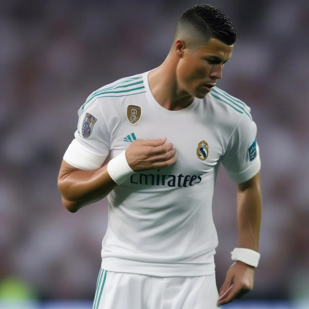 Ronaldo đeo băng trắng ở tay để bảo vệ chấn thương