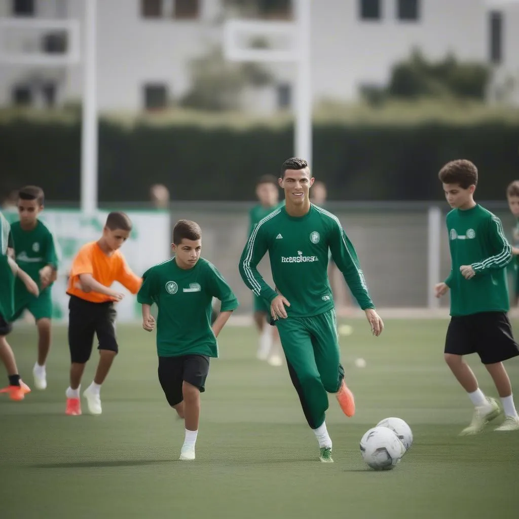 Cristiano Ronaldo tập luyện tại lò đào tạo trẻ của Sporting Lisbon