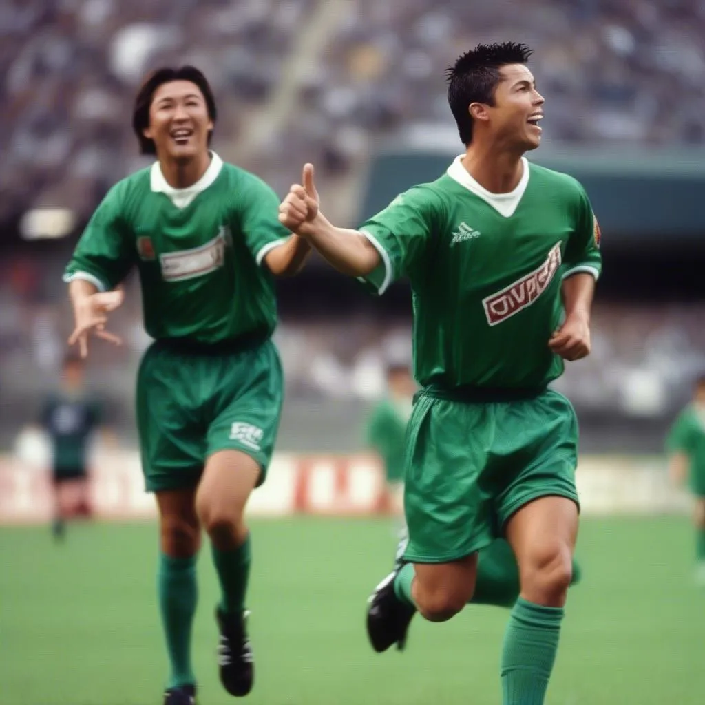 Ronaldo ghi bàn cho CLB Verdy Kawasaki tại J.League năm 1998