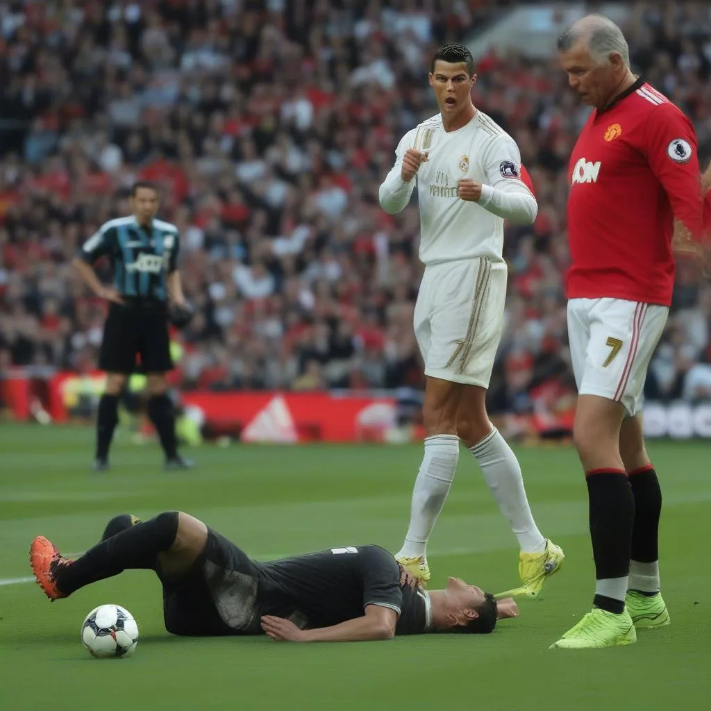 Ronaldo bị phạt thẻ vàng vì phạm lỗi trong trận đấu với Manchester United