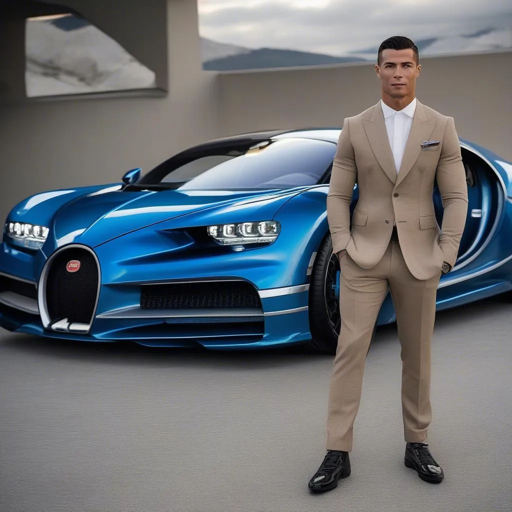 Cristiano Ronaldo bên cạnh chiếc Bugatti Chiron Sport