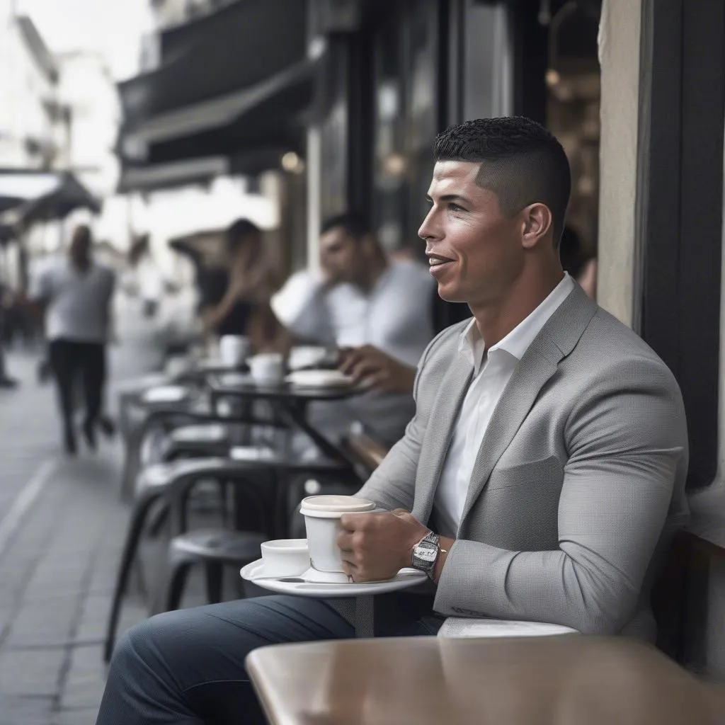 Ronaldo thư giãn tại quán cafe vỉa hè