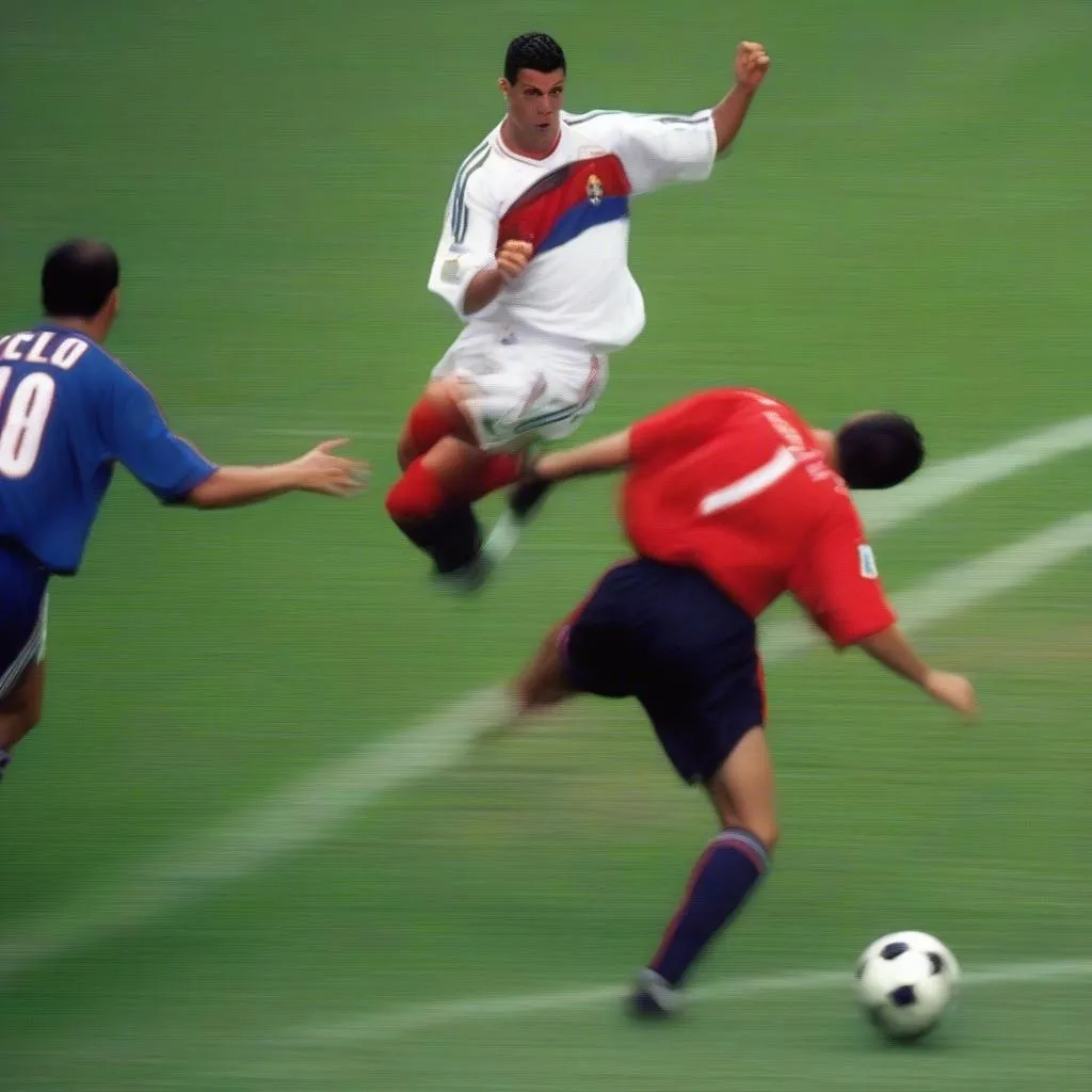 Ronaldo Campos De La Colina ghi bàn trong trận đấu với đội tuyển Pháp tại World Cup 1998