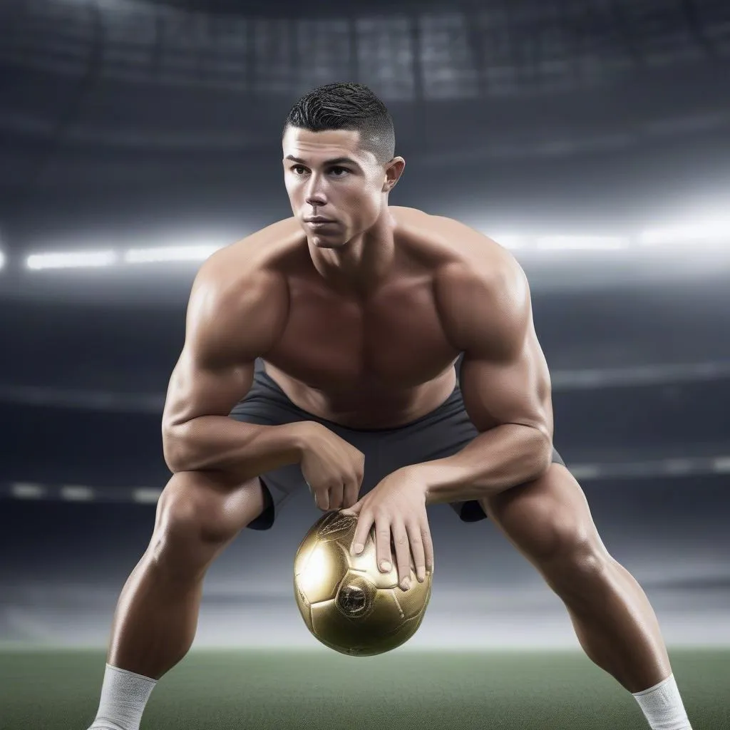 Ronaldo, một tượng đài bóng đá, luôn giữ gìn vóc dáng săn chắc, khỏe khoắn. Hình ảnh Ronaldo tập luyện chăm chỉ, ăn uống khoa học.