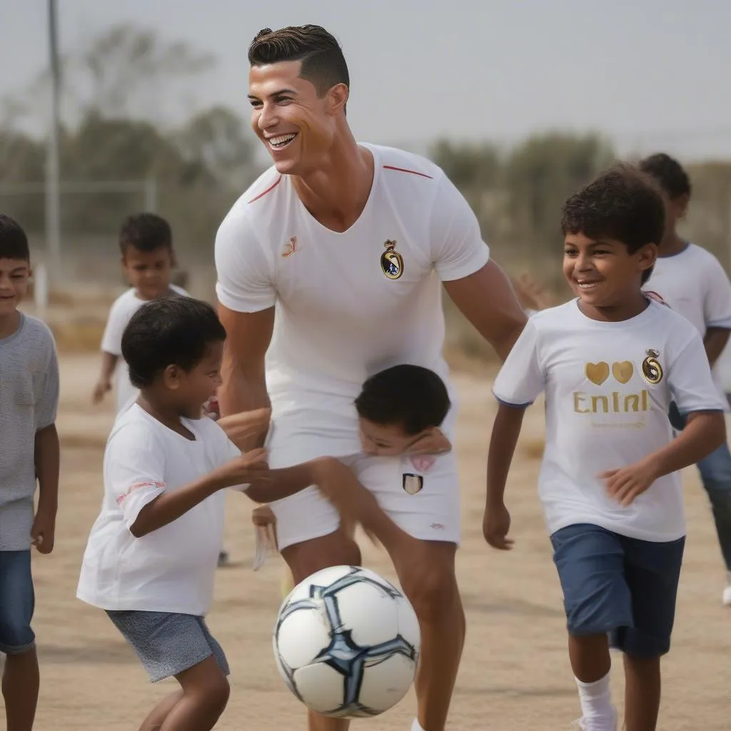 Hình ảnh hoạt hình Ronaldo và trẻ em