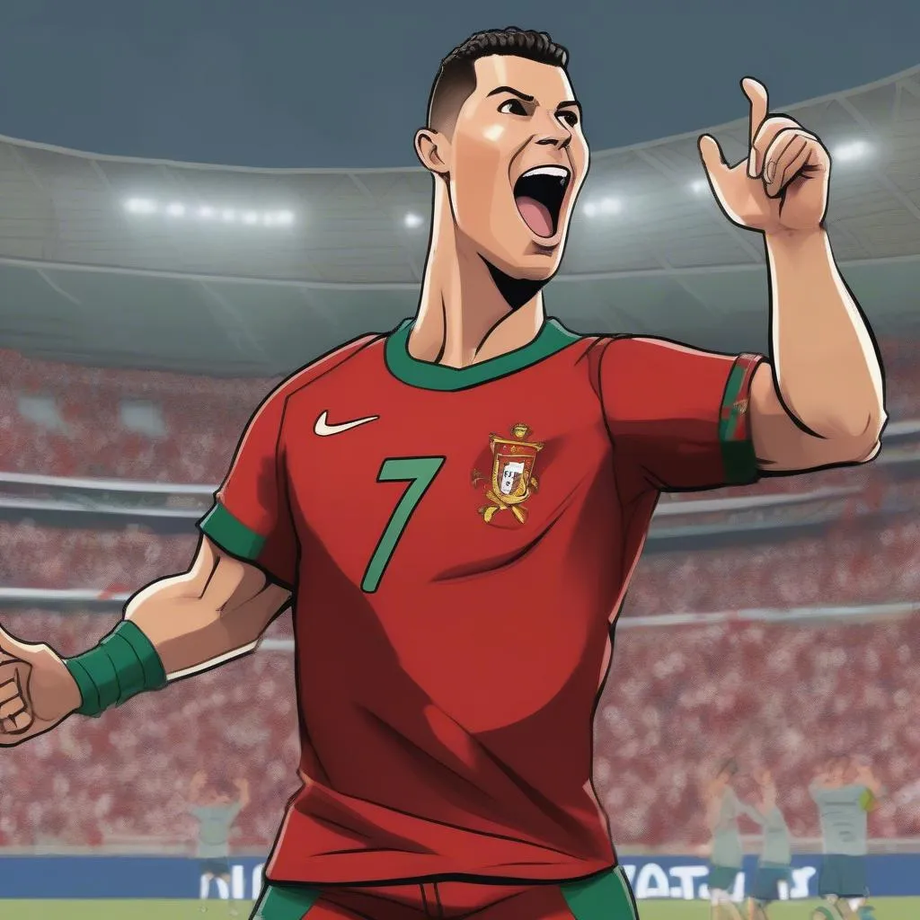 Hình ảnh hoạt hình Ronaldo ghi bàn siêu phẩm