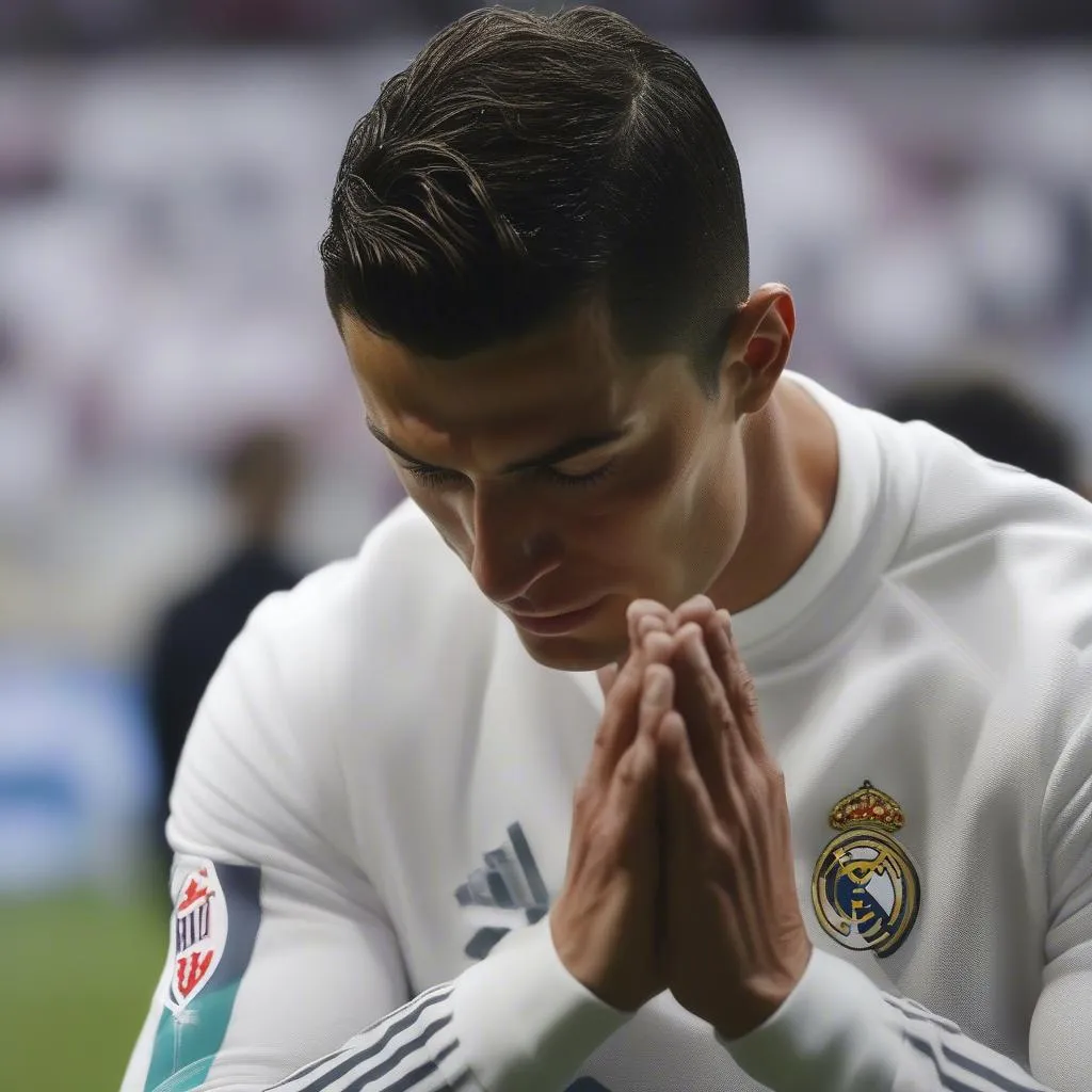 Cristiano Ronaldo cầu nguyện trước trận đấu