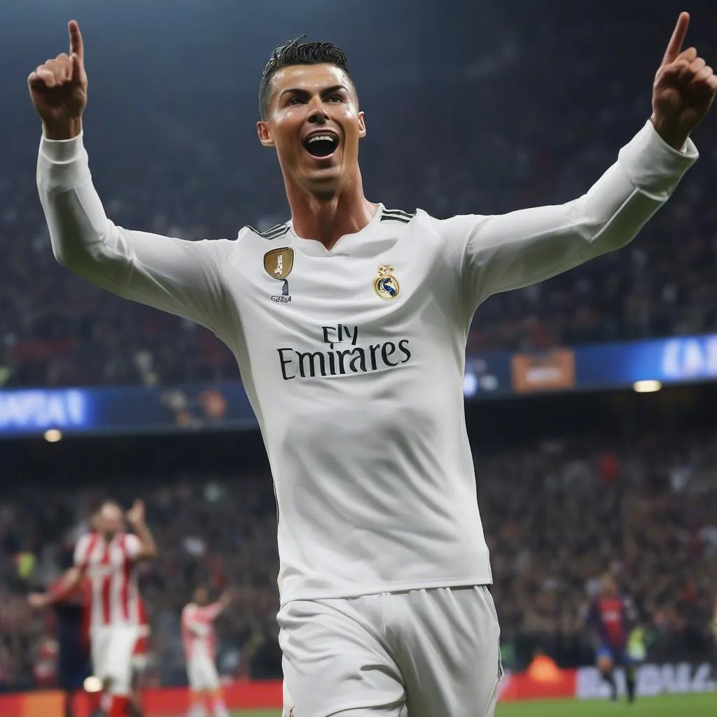 Ronaldo ăn mừng hat-trick vào lưới Atletico Madrid