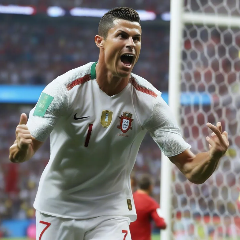 Ronaldo celebrating his goal against Spain in World Cup 2018