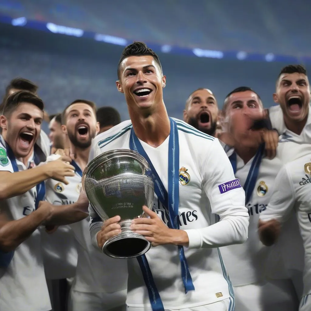 Ronaldo ăn mừng chức vô địch Champions League 2017