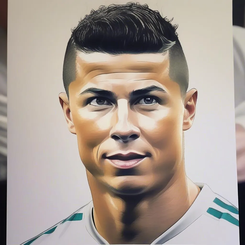 Chân dung tranh Ronaldo được vẽ bởi một fan hâm mộ, thể hiện tình yêu và sự ngưỡng mộ của anh dành cho Ronaldo.