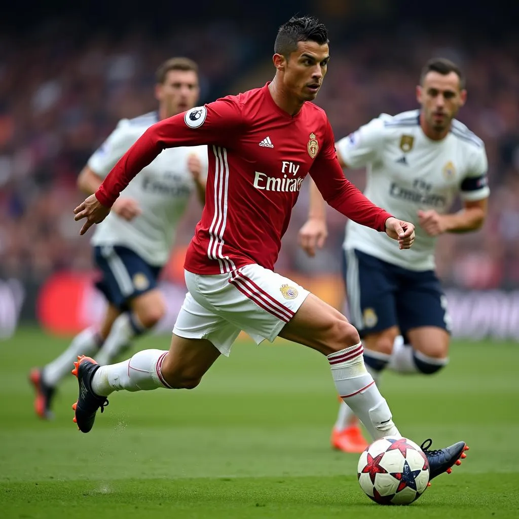 Ronaldo sprinting with the ball at high speed